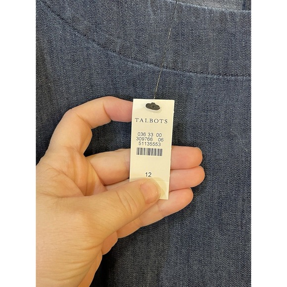 Talbots Denim Cowboy Dress Size 12 Blue Shift‎ Knot Sleeve Casual Church Western - Picture 5 of 6